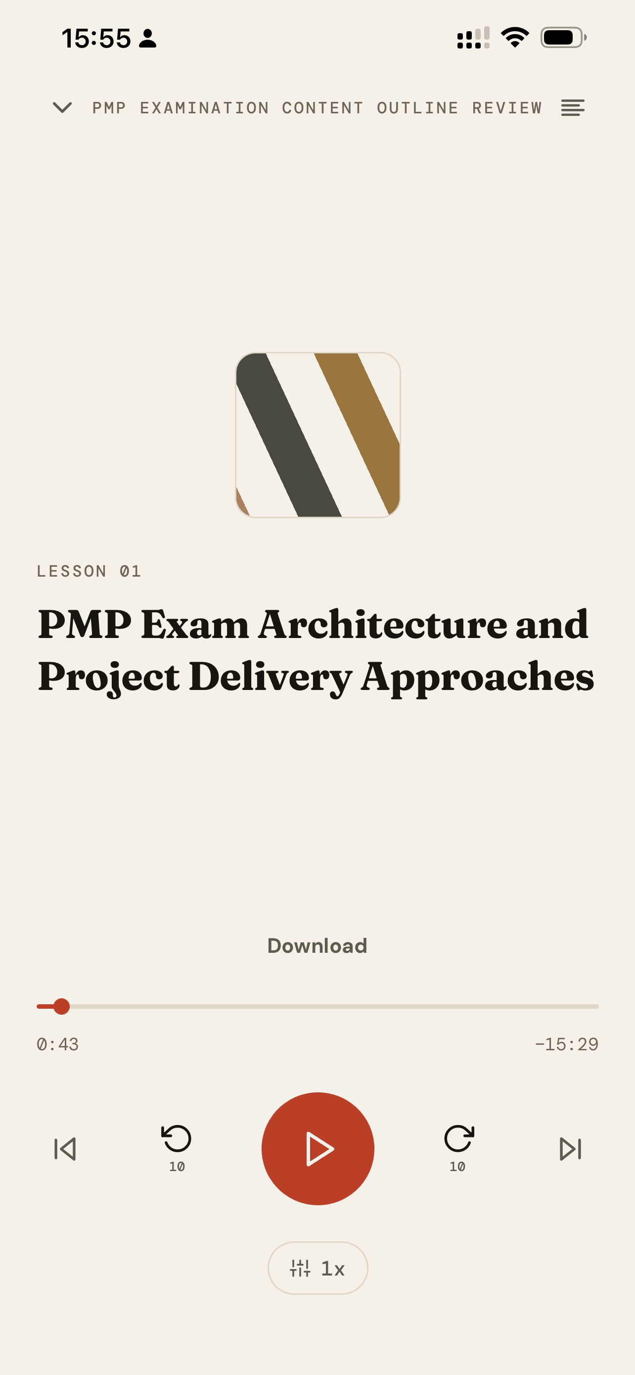 CramClip audio player with a PMP lesson, playback controls, download, and adjustable listening speed.